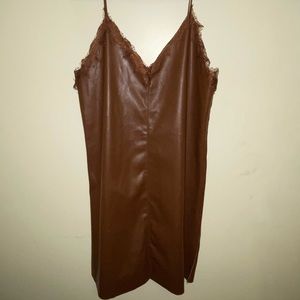 Faux Leather and Lace Suede Lined Mini Dress